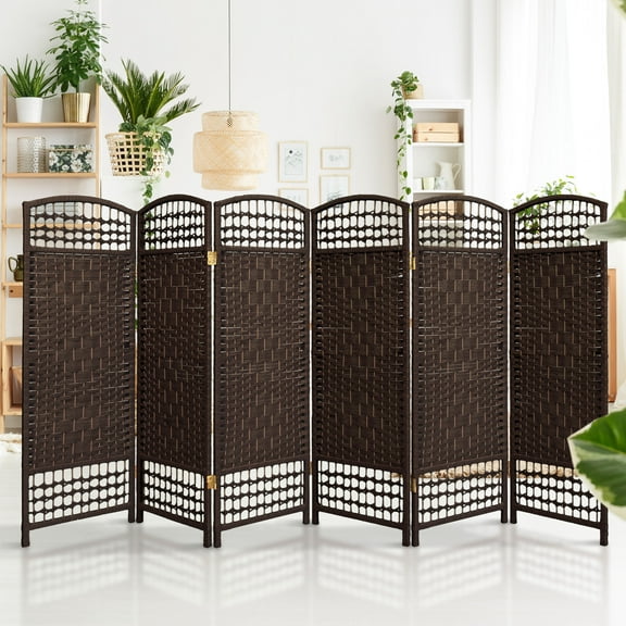 Red Lantern 4 ft. Short Fiber Weave Folding Screen - Dark Mocha - 6 Panels