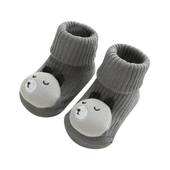 Zwiiyzr Toddler Boys Girls Slipper Socks 0-3 Years Over The Calf Solid Color Cartoon Socks Keep Warm Kids Soft Dispensing Non-Slip Indoor Newborn Socks Dark Gray