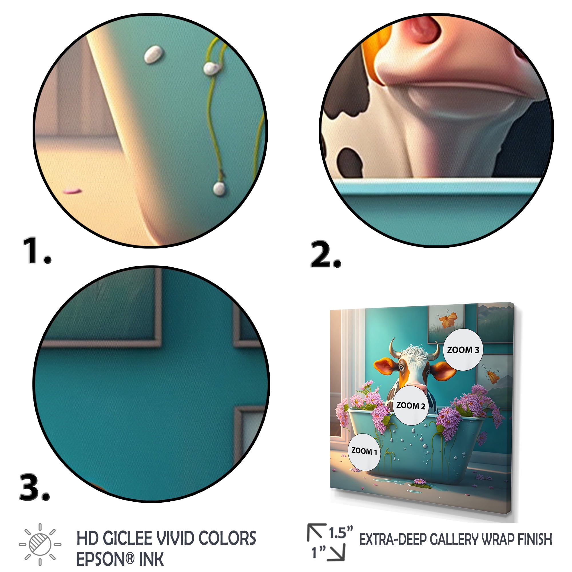Designart Cartoon Cow Seating On The Toilet II Canvas Wall Art