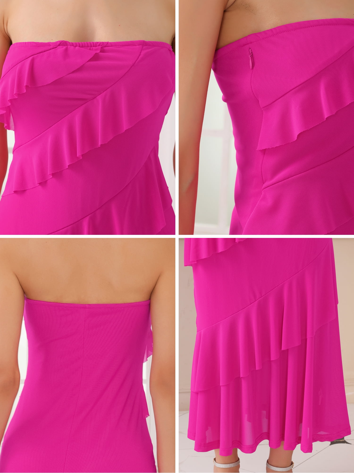 DARING DIVA Strapless Bodycon Ruffle Maxi Cocktail Wedding Dress S Hot Pink