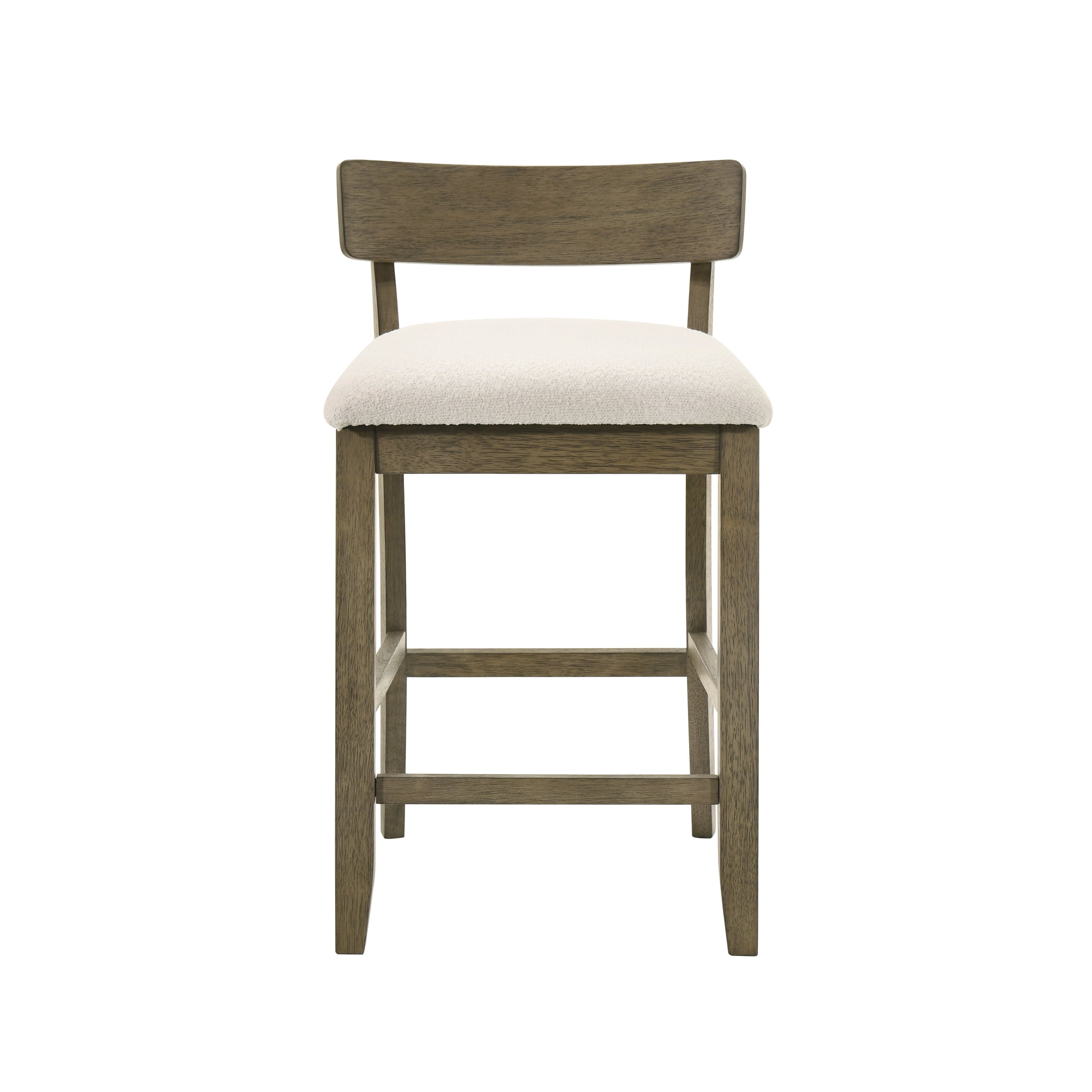 Merie Modern Transitional Wood Counter Height Kitchen Bar Stool in Putty Brown Finish with White Boucle Fabric Upholstered Seat - Set of 2