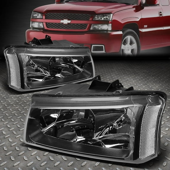 NUVISION for 03-06 Chevy Silverado Avalanche Black Housing Clear Corner Headlight Lamps