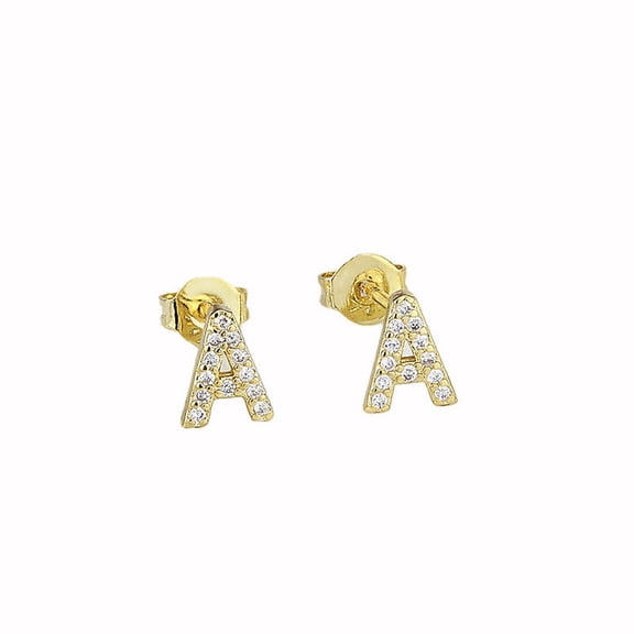 Bonjour Jewelers 14k Yellow Gold Created Diamond Initial A Letter Stud Earrings Plated