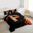 thumbnail image 3 of Homewish Initial P Letter Full Size Comforter Sets for Kids, Cartoon Basketball Sport Bedding Comforter Set, Black Orange Reversible Bedding Sets, Lightweight Room Decor, 3-Piece, 3 of 8