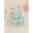 thumbnail image 3 of Suealasg Toddler Girls Outfits Sleeveless Tie-Up Spaghetti Daisy Print Layered A-line Dress Baby Girls Summer Beach Party Casual Dress, 3 of 7