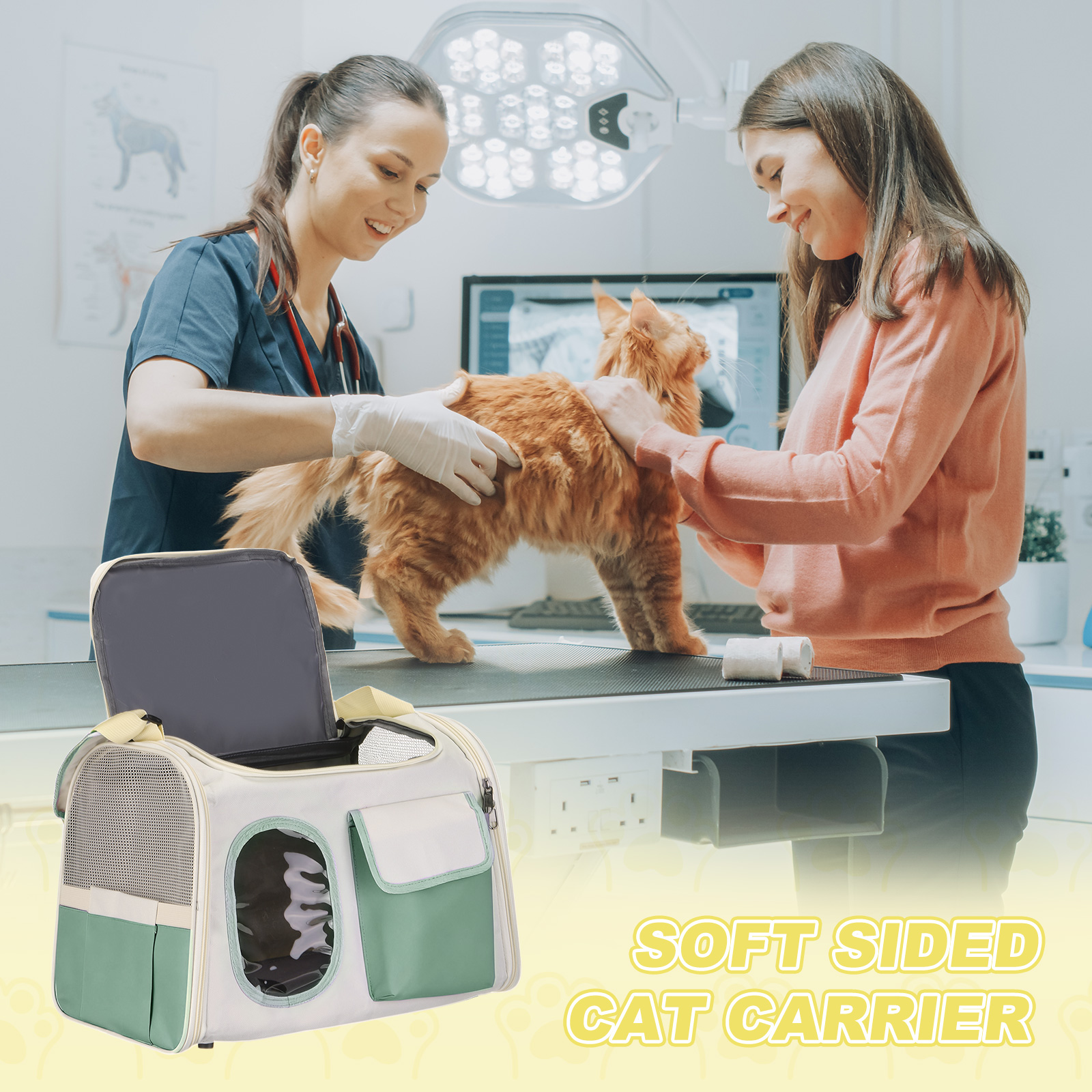 Cat Carrier for Pet, Adjustable Shoulder Strap, Breathable Dog Carrier Cat Carrying Case Pet Travel Bag Green