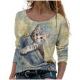 thumbnail image 1 of IROINID T-Shirts à Manches Longues Réduits pour Femmes, Col Rond Imprimé, Blouse d'Automne, Beige, 1 of 5