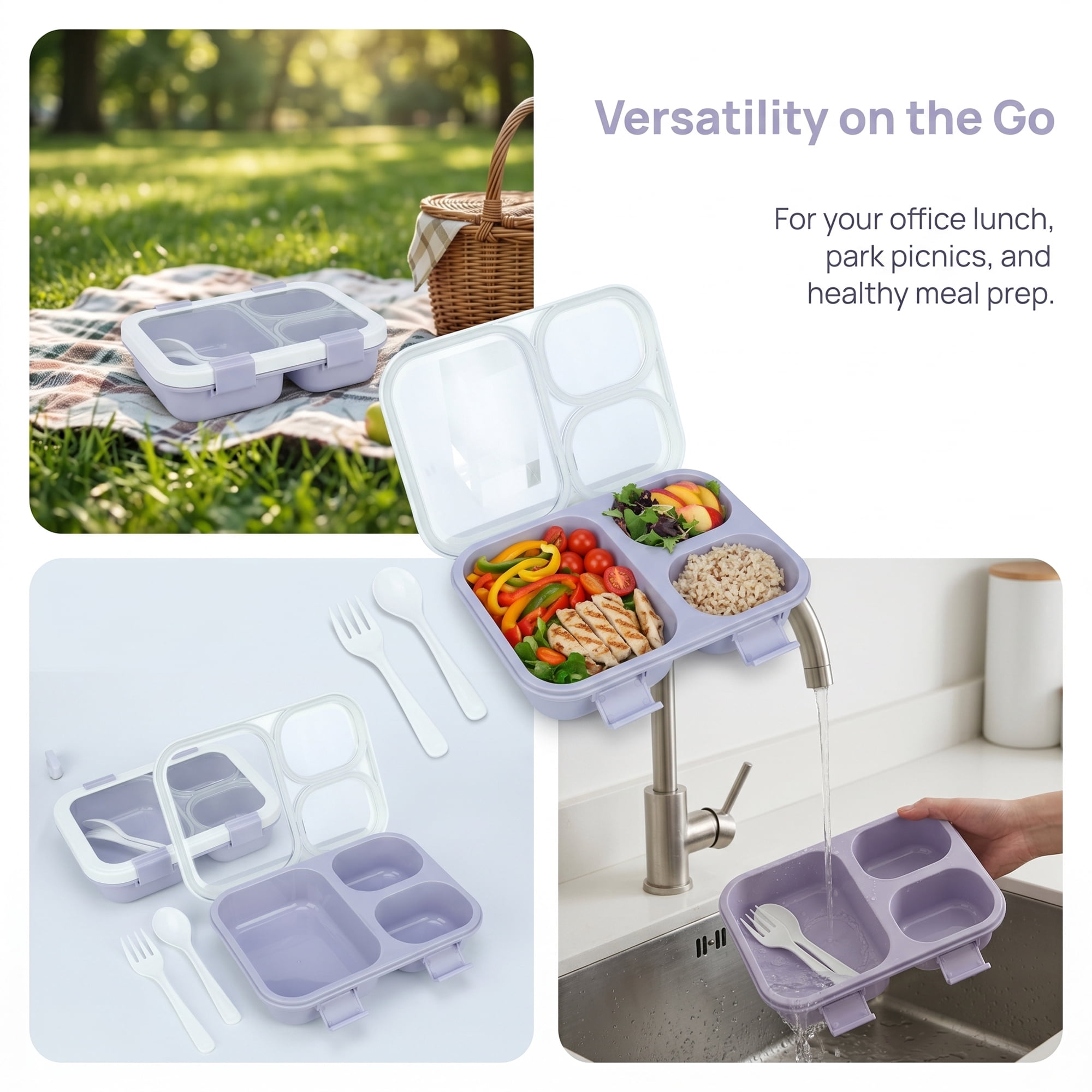 Unique Bargains Clear Lid Leak Resistant Meal Lunch Bento Box for Work Purple-1