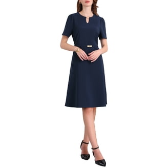 INSPIRE CHIC Women's Flare Dress V Neck 3/4 Sleeve Elegant A Line Work Dresses S Navy Blue - Walmart.com INSPIRE CHIC Women's Flare Dress V Neck 3/4 Sleeve Elegant A Line Work Dresses S Navy Blue - Walmart.com