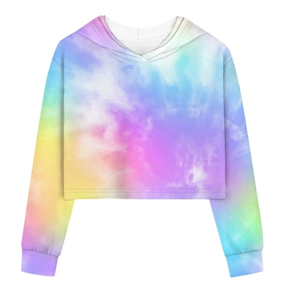 MQLKF Kids Girls Casual Loose Active Full Sleeves Hoodies Sweatshirts Hooded Short Pullover Tie Dye Teen Crop Tops Fashionable Casual Beautiful Kids Tops