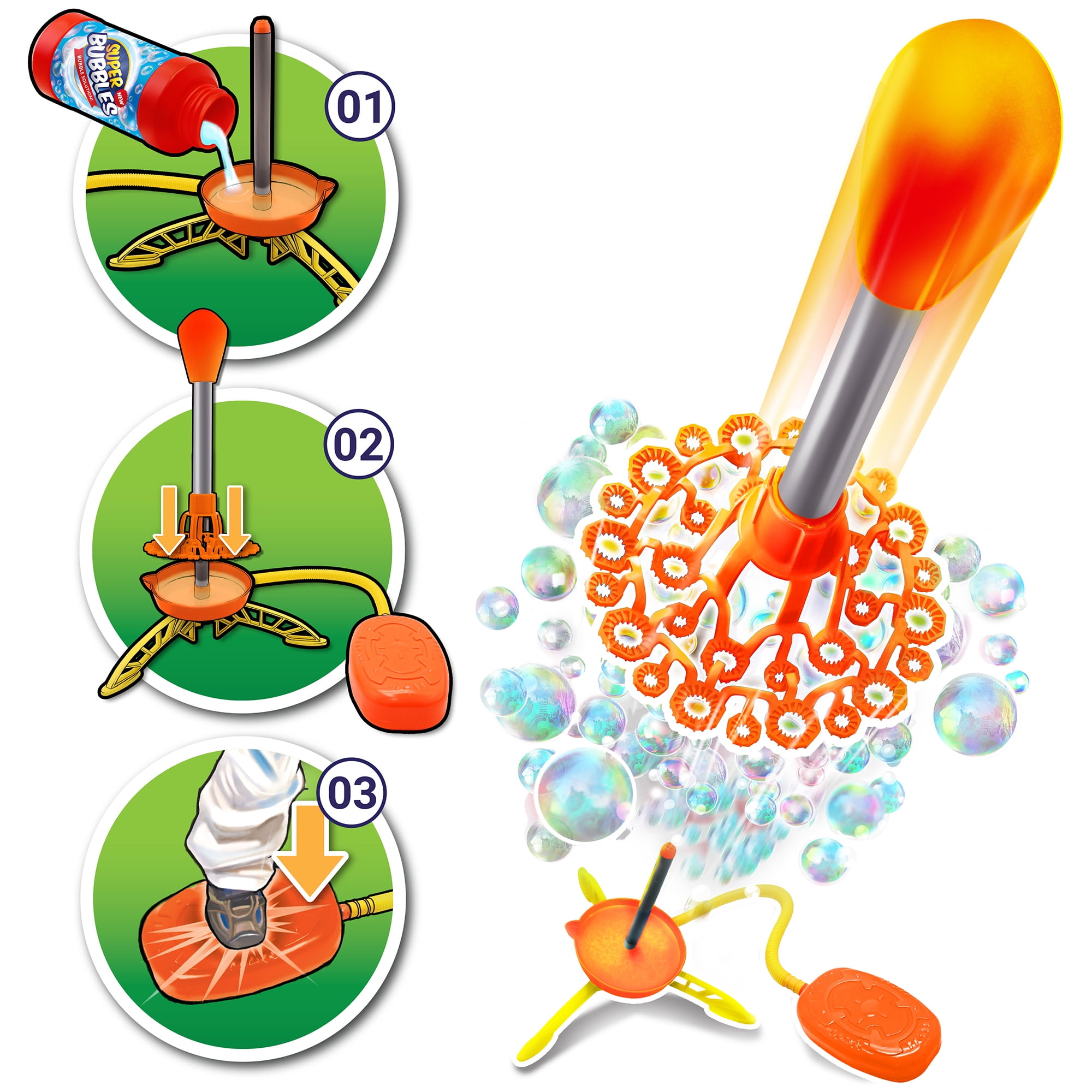 Lanard: Air Powered Bubble Rocket - Load-Stomp-Launch, Streams Bubbles In The Sky, 8oz Solution, Soars Up To 20 Feet, Foam Toy, Outdoor Play, Kids 6+