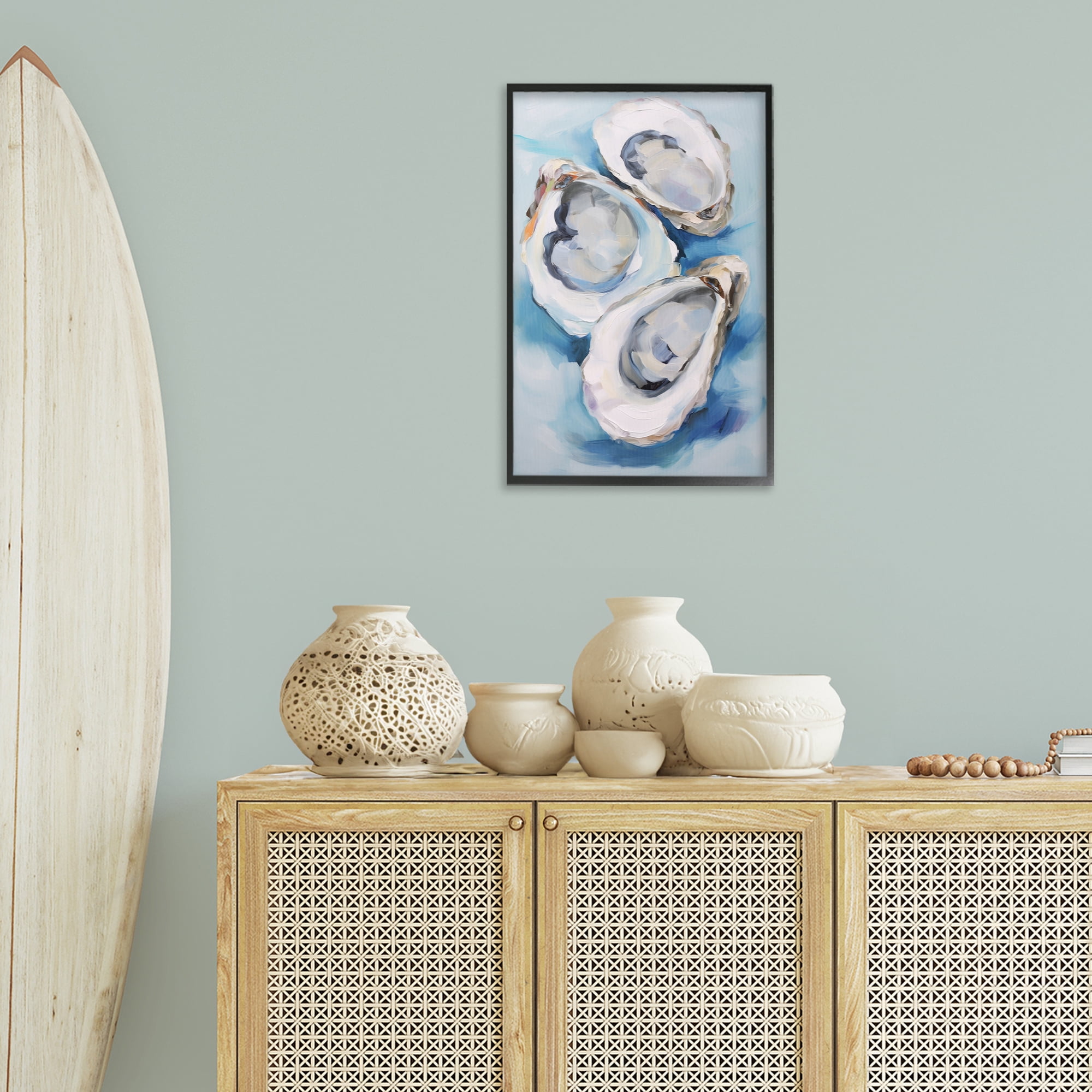 Stupell Industries Oyster Shell Trio Animals & Insects Painting Black Framed Art Print Wall Art, 16 x 24