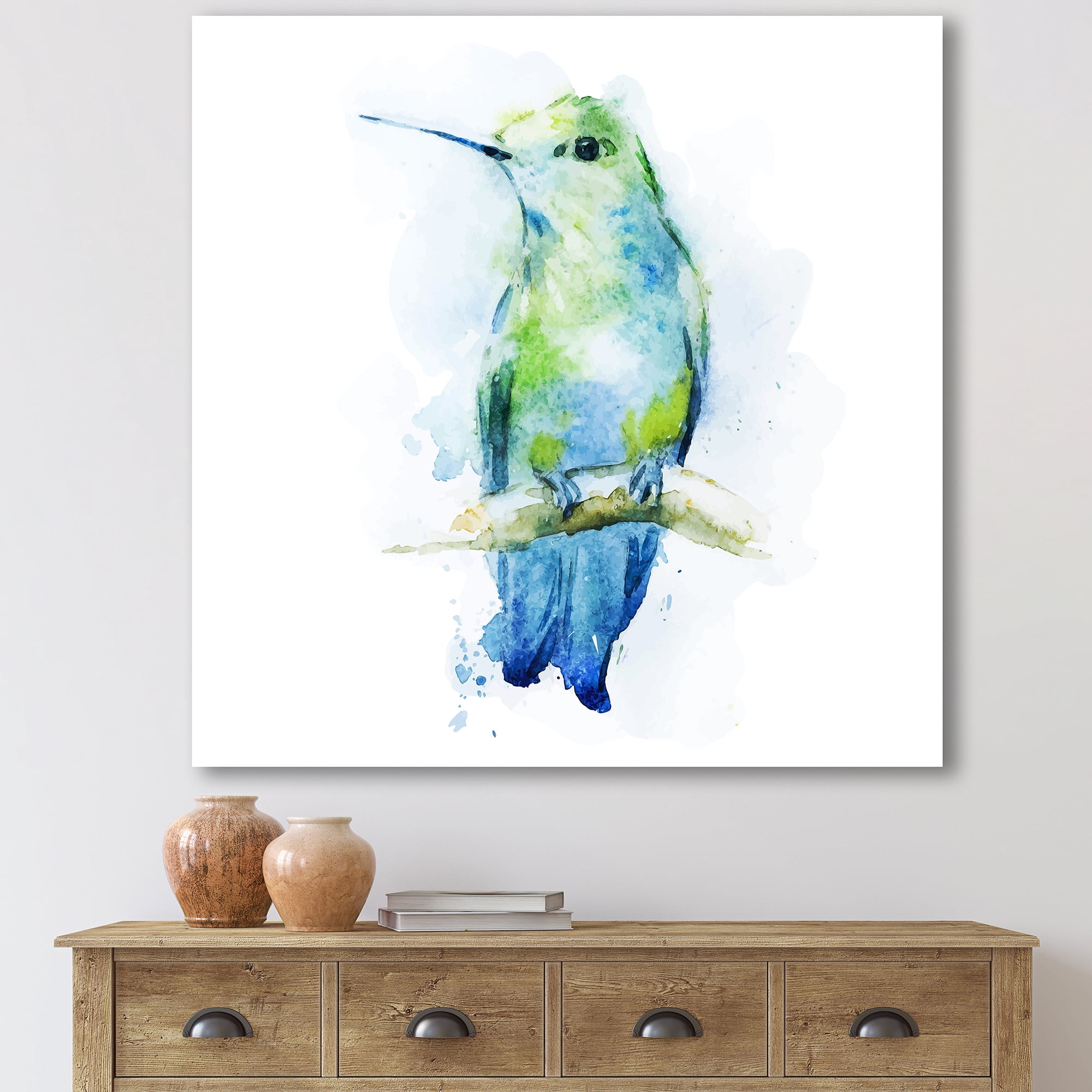 Colibri Bird On Branch 30 in x 30 in Painting Canvas Art Print, by Designart
