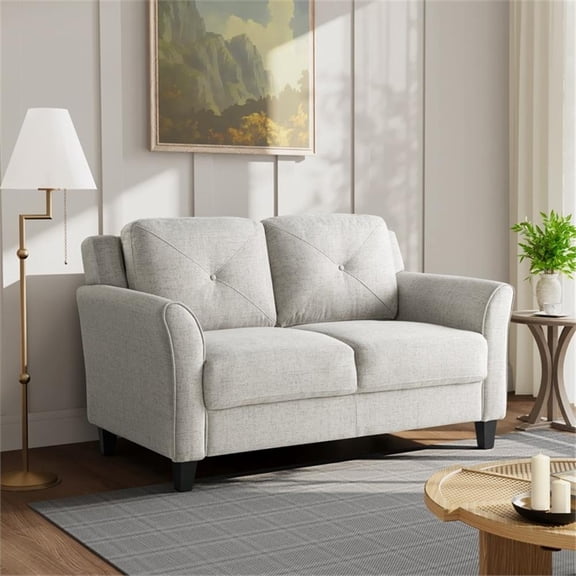 Maklaine Modern Transitional Loveseat in Beige Fabric Upholstery