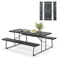 thumbnail image 2 of Costway Folding Picnic Table with Wood-like Tabletop, Umbrella Hole, 2 Benches for 8 Person Black, 2 of 11