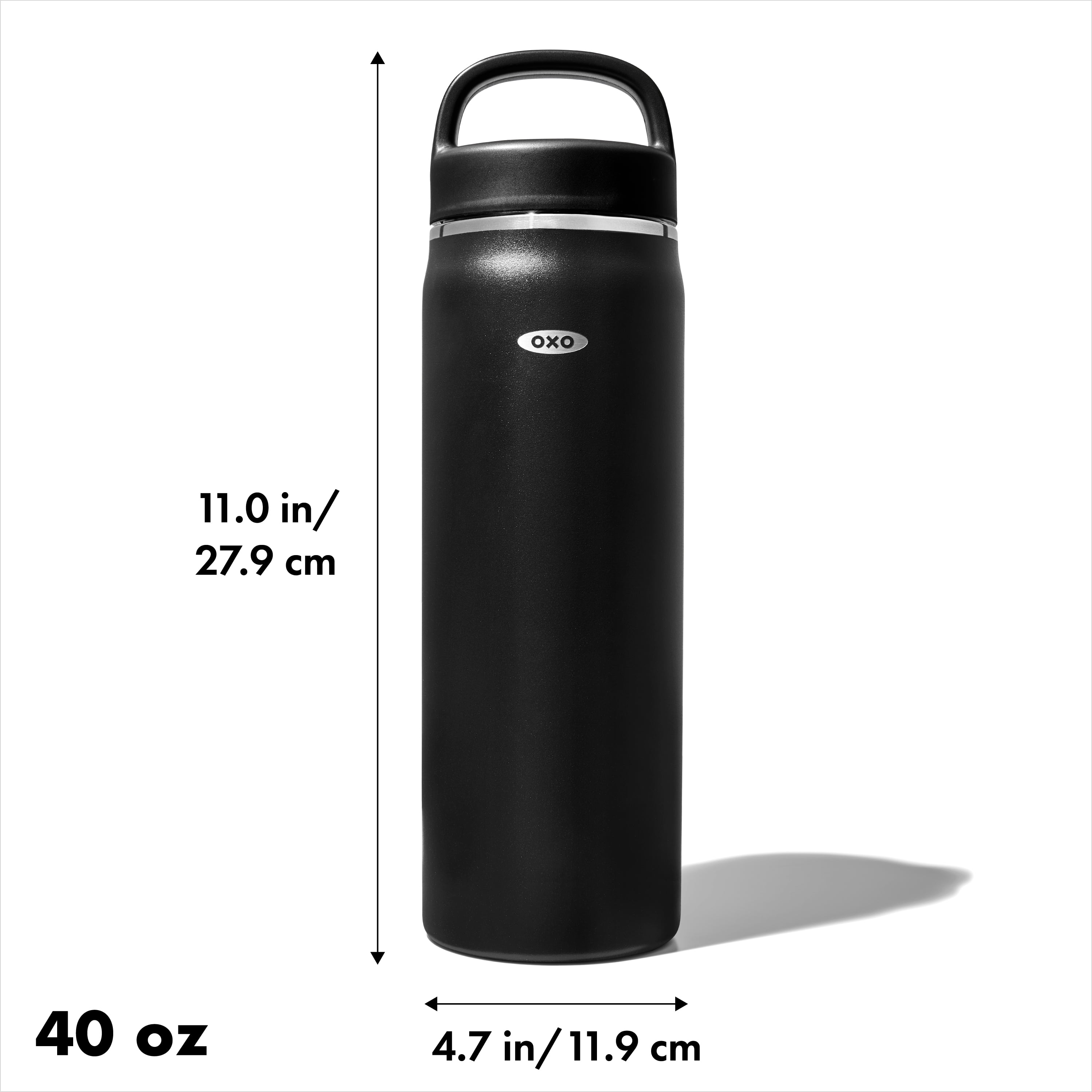 OXO Strive Insulated Water Bottle, 40 oz, Onyx, with Handled Lid