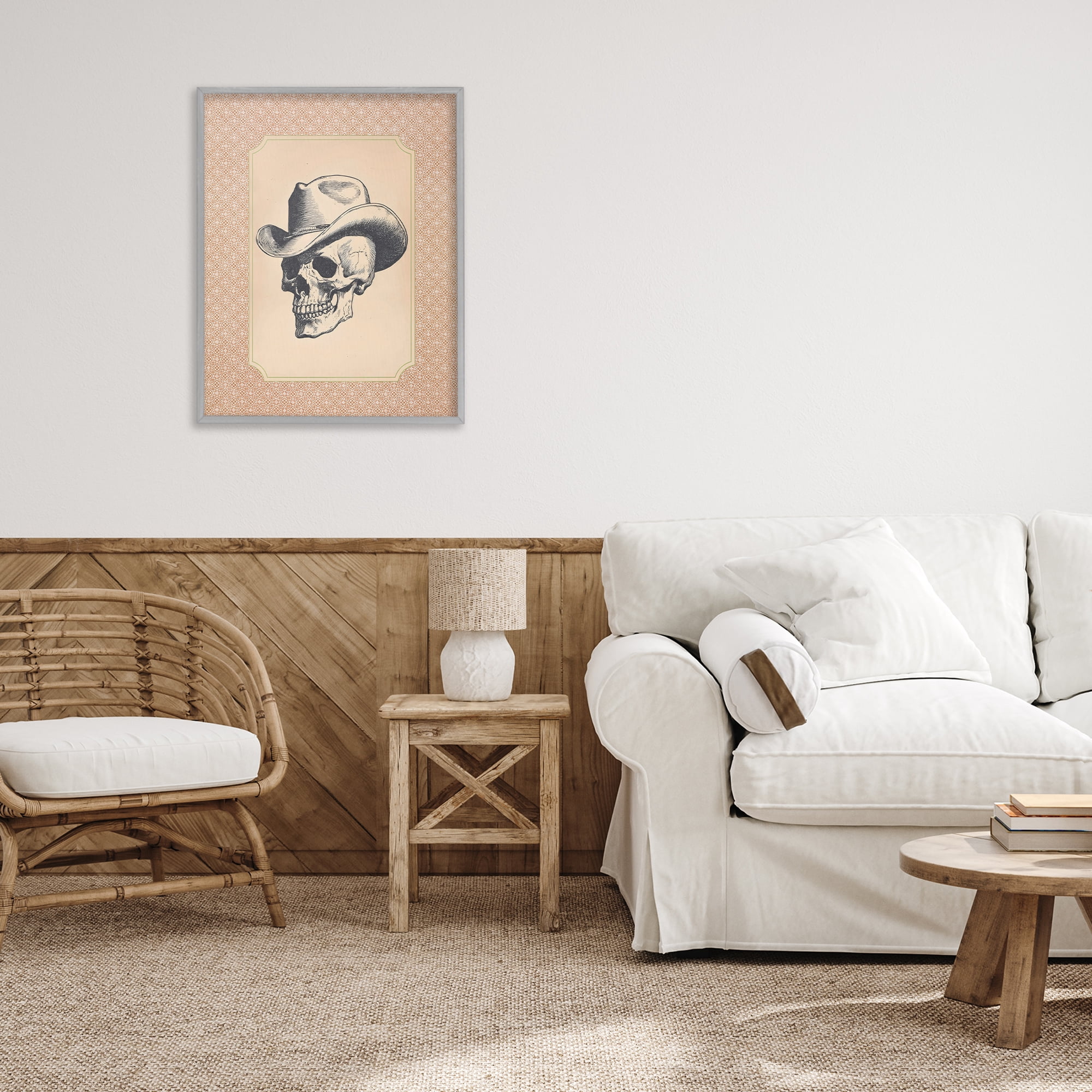 Vintage Cowboy Skull Gray Framed Giclee Art, design by Arlington Prints
