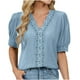 thumbnail image 1 of Eres Más Que una Camisa de Puntuación de Prueba Boho Top Manga Corta Cuello Redondo Blusa Suelta, Detalle de Encaje Color Sólido Desgaste de Verano Casual, Mezcla de Poliéster Spandex, 1 of 9