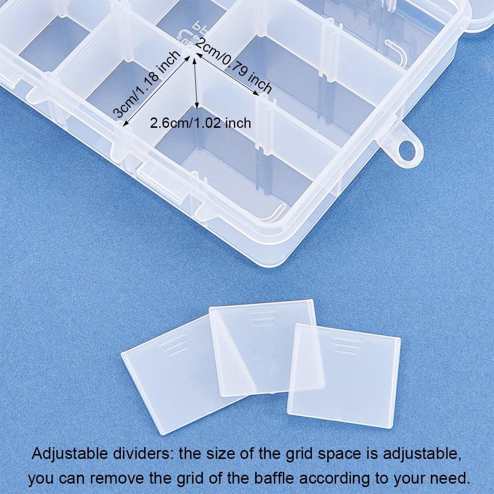 6 Pack 15 Grids Jewelry Dividers Box Organizer Adjustable Clear Plastic Bead Case Storage Container 5.5 x 3.94 x 1.18 inch Compartment: 1.18 x 0.98 x 1.02 inch Blue