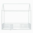 thumbnail image 6 of Euroco Metal Twin Size House Bed Frame, Low Profile Canopy Bed with Fence and Door, White, 6 of 16
