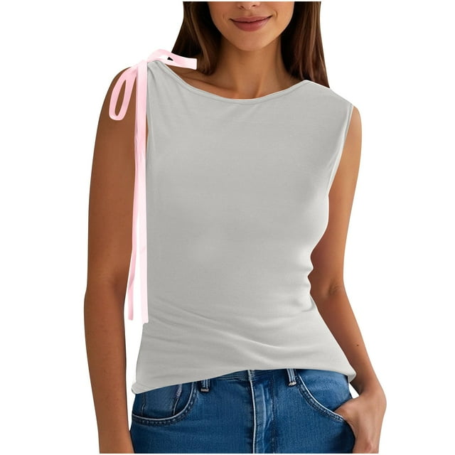 Yuyuzo Débardeurs pour Femmes Été Sans Manches Col Rond Extensible Ajusté T-Shirts Basiques