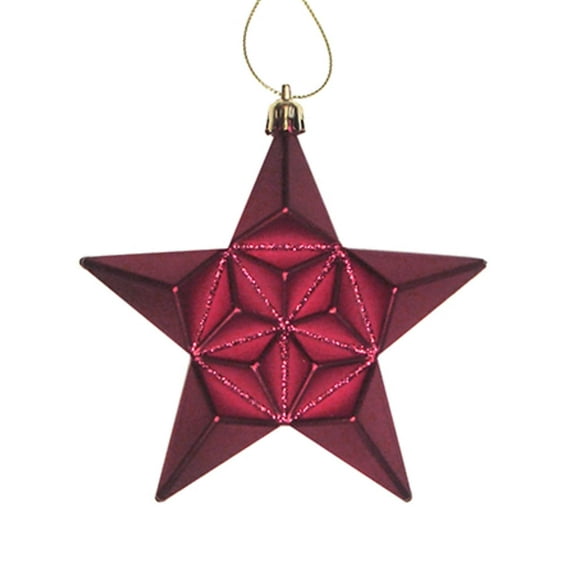12ct Matte Burgundy Glittered Star Shatterproof Christmas Ornaments 5"