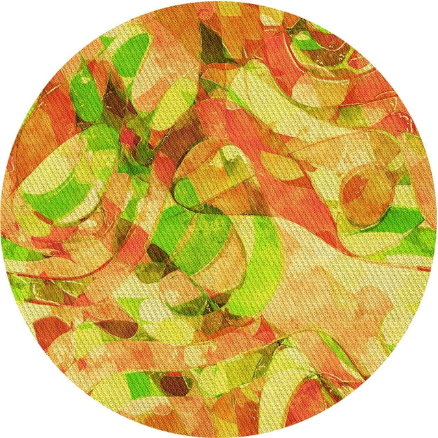 Ahgly Company Tapis Rond Lavable en Machine Intérieur Transitionnel Orange Néon, 8 Pieds Rond