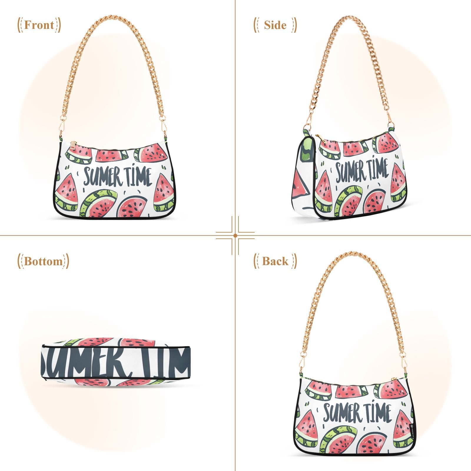 Watermelon Summer TimeWomen Small Shoulder Bag Crossbody Tote Hobo Bags Purse Clutch Handbags with Chain Strap for Women