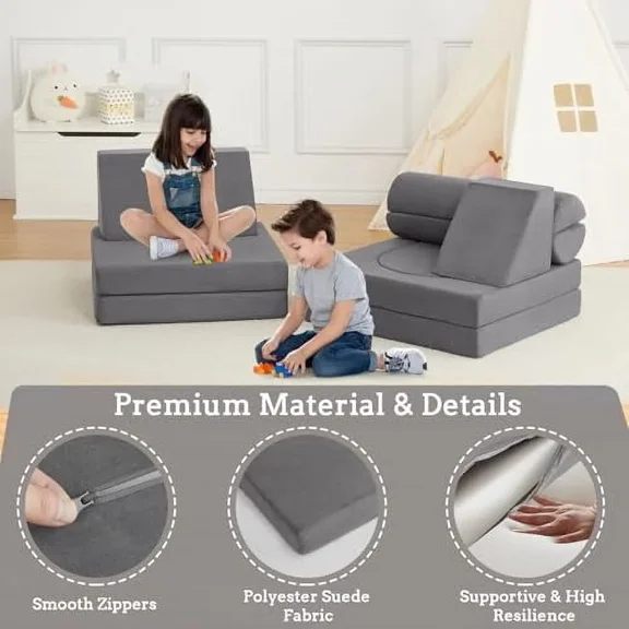 Kids Play Couch,10PCS Child Sectional Sofa,Gray