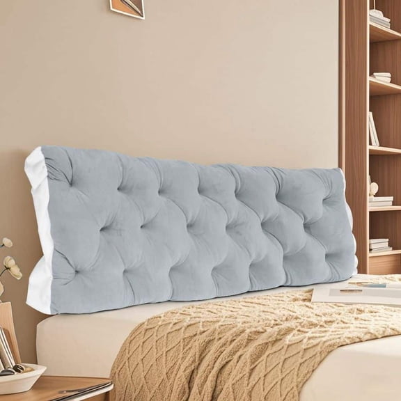 59.06 in. L Light Gray Headboard Pillow Tie-on Velvet Back Support Cushion for Bed Rest and Sofa Cushion