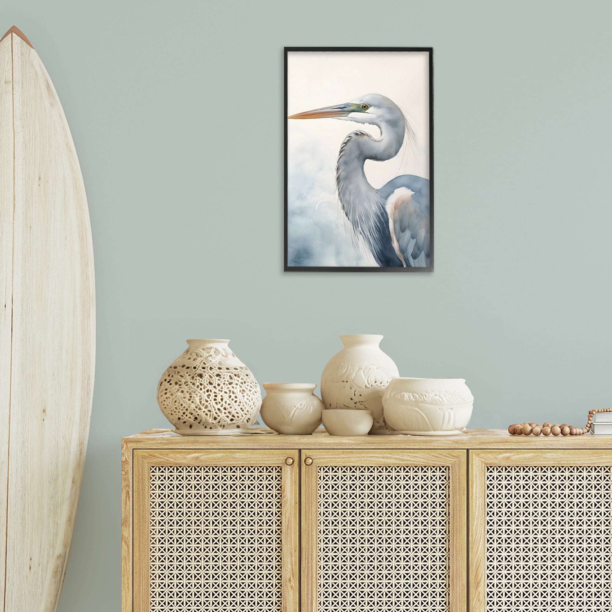 Stupell Industries Quiet Heron Looking Left Animals & Insects Painting Black Framed Art Print Wall Art, 16 x 24