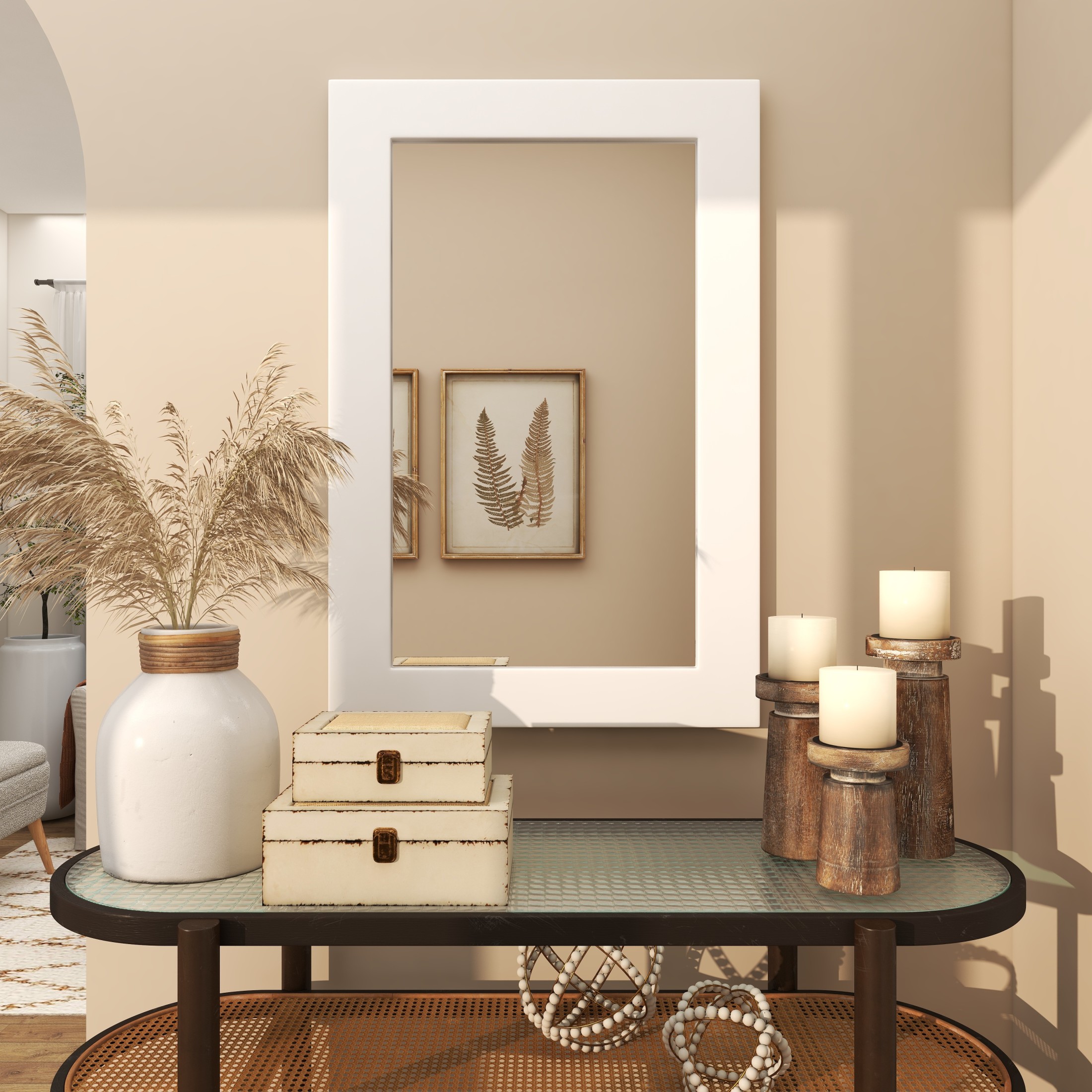 DecMode 24" x 36" White Rectangular Wall Mirror