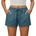 thumbnail image 2 of Vamuko Cotton Linen Bermuda Shorts for Women Lightweight Summer Beach Shorts with Pockets Drawstring Waist Boho Lounge Short Dark Green XL, 2 of 5