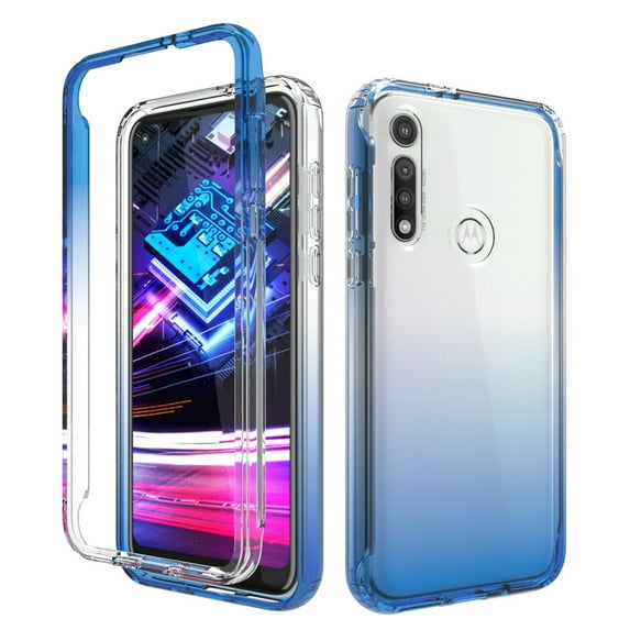 Moto G Fast Case, Rosebono Full-Body Rugged Ultra Transparency Hybrid Protective Case With Built-in Screen Protector for Motorola G Fast (Blue)