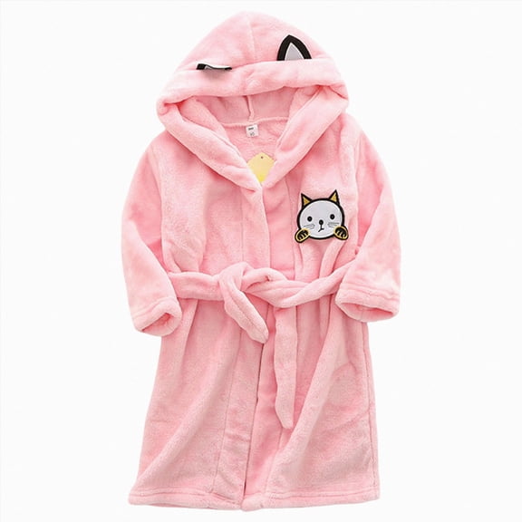 NOLDARES Kid Fleece Hooded Robes Girls Bathrobes Boys Soft Plush Sleepwear Toddler Fuzzy Pajamas,Pink,9-10 Y
