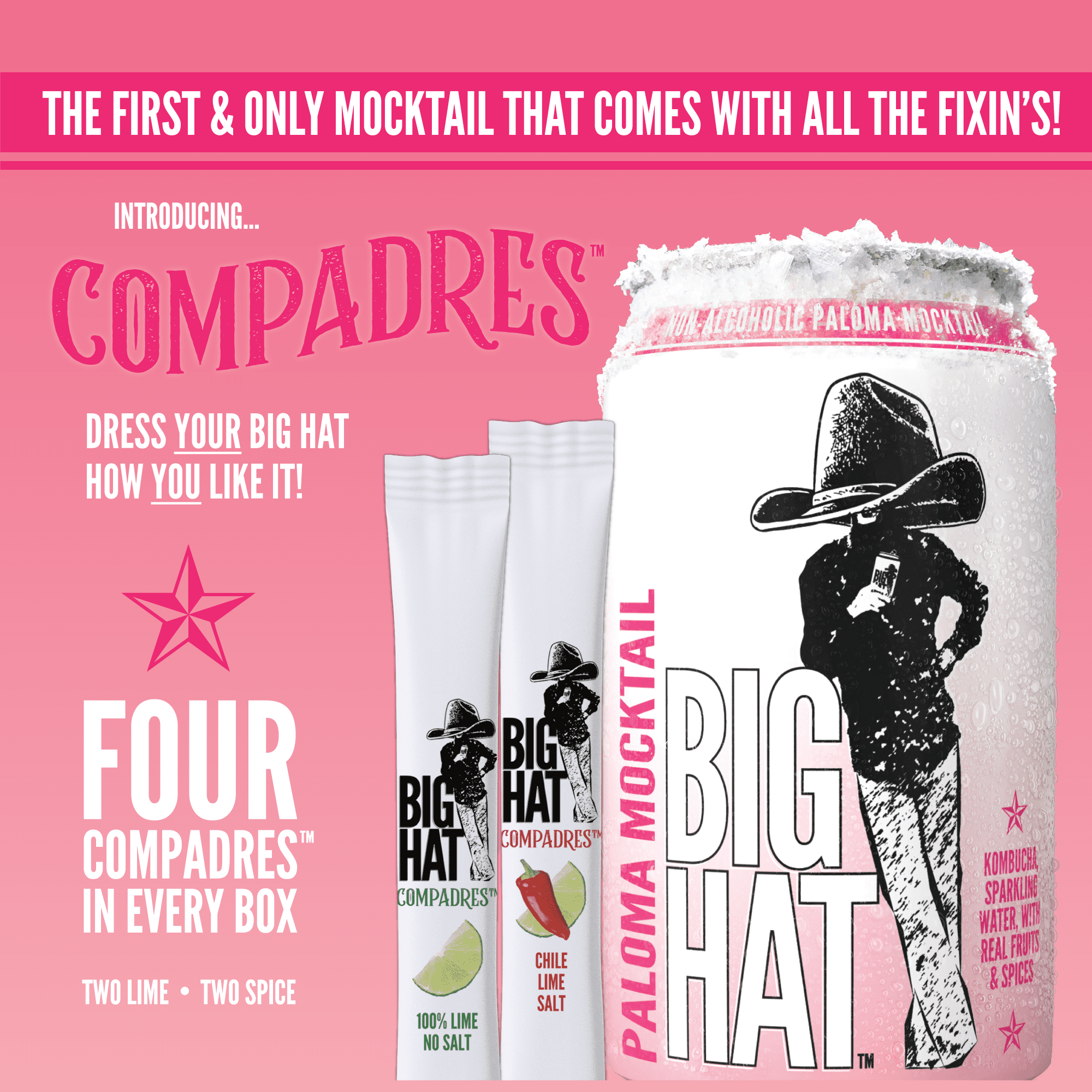 BIG HAT Paloma Mocktail, Non-Alcoholic 4 Pack, 12 fl oz Cans