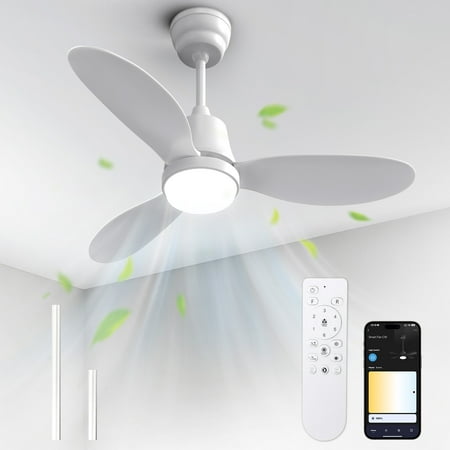 

BLITZWILL Ceiling Fans with Lights and Remote & App Control 36 inch Modern Ceiling Fans 3 Reversible Blades Dimmable Noiseless for Bedroom Kitchen Patio White