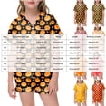 thumbnail image 3 of Xyant Girls Halloween Pajamas Pumpkin Ghost Short Sleeve Button Down Pjs Set Kids Soft Sleepwear 2Pcs Outfits Toddler Girls Pajamas,Size 6-7 Years, 3 of 5