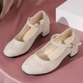 thumbnail image 4 of Tao Tao Women's Mary Heels Closed Toe Block Heel Round Toe Chunky High Heel Pumps White 35, 4 of 9