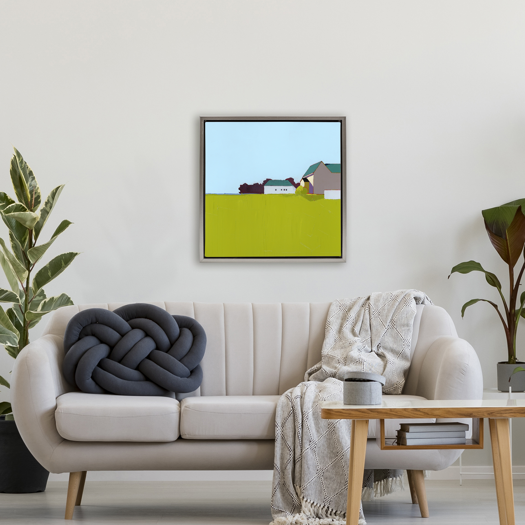 Spring Morning Farm Land Gray Framed Floater Canvas Wall Art, design by Ruth LaGue