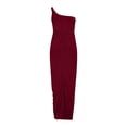 thumbnail image 5 of Otvok Summer Dresses for Women, Women's One-Shoulder Stretch Dress Solid Color High Slit Elastic Wrinkle Dress, 5 of 6