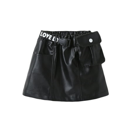 

Musuos Baby Girl PU Leather Bowknot Waist Belt A-line Mini Skirts with Front Pockets