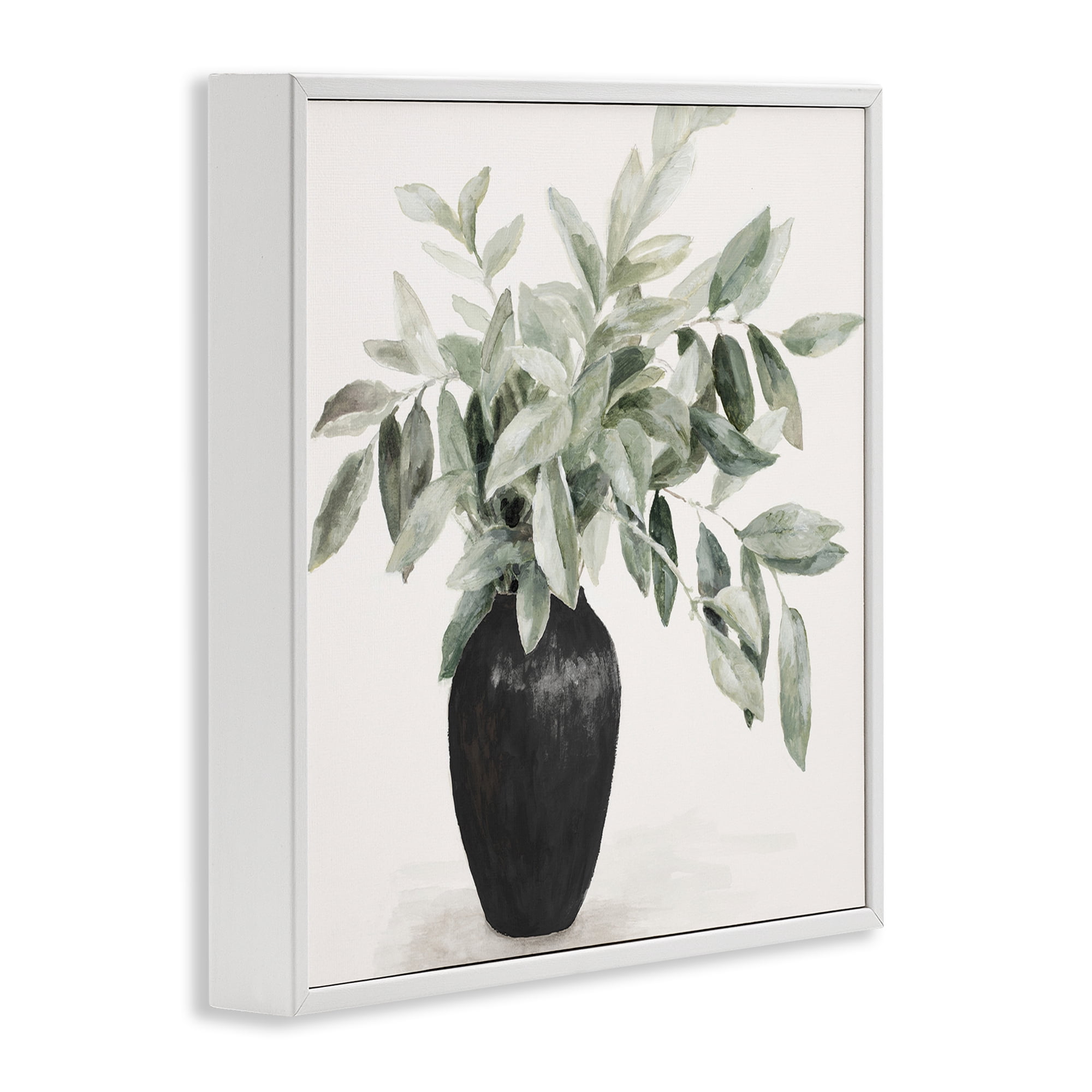 Stupell Industries Plant in Black Vase Botanical & Floral Painting White Framed Art Print Wall Art, 17 x 17