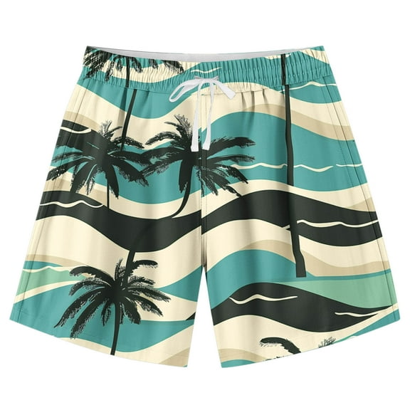ZACPNCV Teen Boys Swim Trunks Quick Dry Swimwear Bathing Suit for Big Boys Hawaiian Print Beach Swim Boards Shorts Khaki 13-14 Years