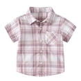 thumbnail image 2 of PRfgtbd Toddler Boy Plaid Shirts Little Boys Shirts Short Sleeve Button Down Checked Shirt with Pocket Casual School Uniform Shirts 2-3 Years, 2 of 4