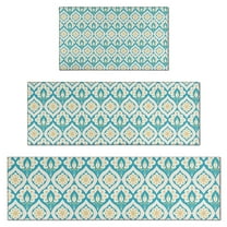 Blue Pioneer Flower Pattern Kitchen Rugs Sets Of 3,Kitchen Runner Rugs Non Skid Washable,Decorative Kitchen Floor Mats for Kitchen,Sink,Laundry,17"x30"  17"x47"   17"x59"