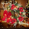 thumbnail image 7 of 24" Christmas Wreath for Front Door, Artificial Battery Operated Holiday Xmas Wreath with Red Flowers, Ribbon, Berries & Ornaments, Red Gold, 7 of 7