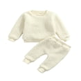 thumbnail image 1 of 2PCS Baby Fall Winter Clothes Sets Infant Boy Girl Solid Fleece Tops Pants Outfit Pink 0-6 Months, 1 of 8