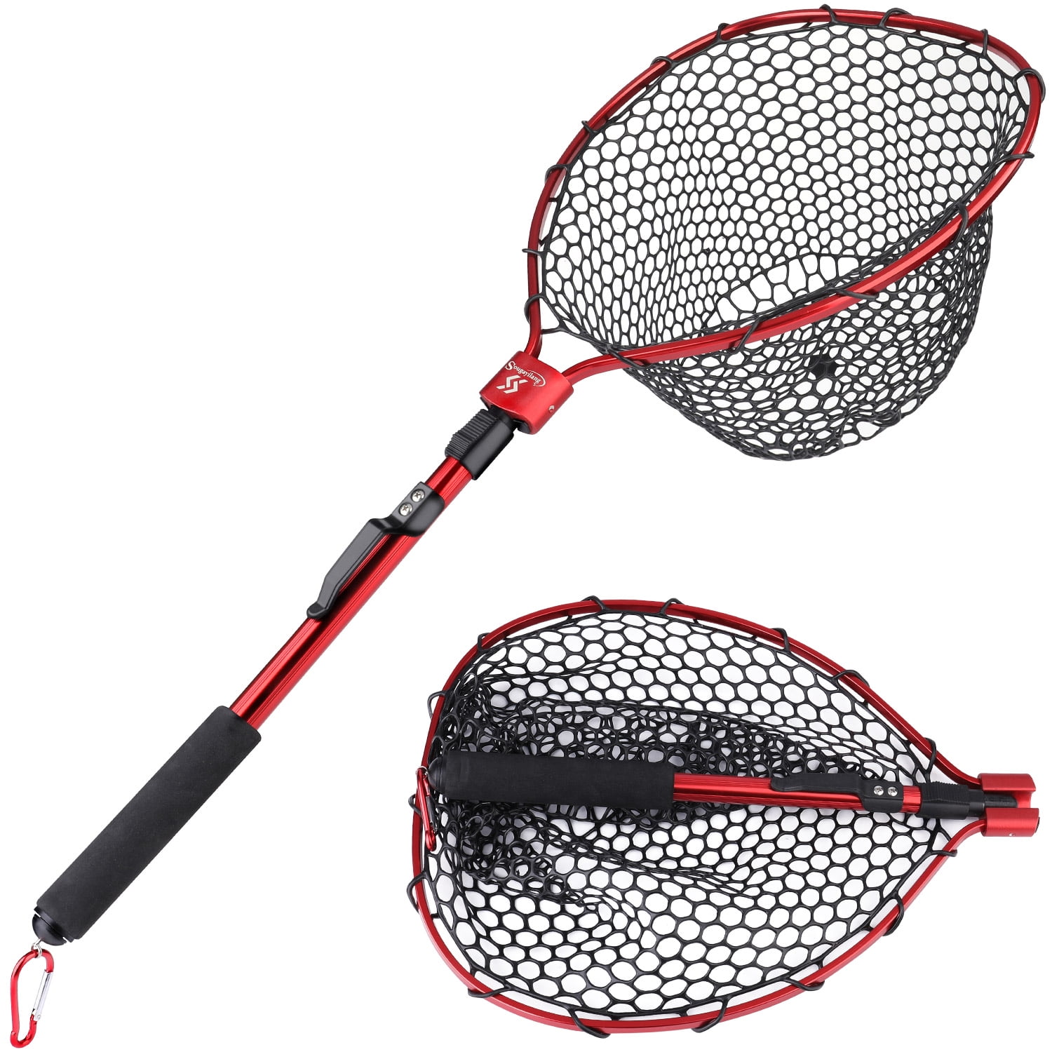 Sougayilang Aluminum Fishing Net Foldable Landing Net with Rubber Mesh