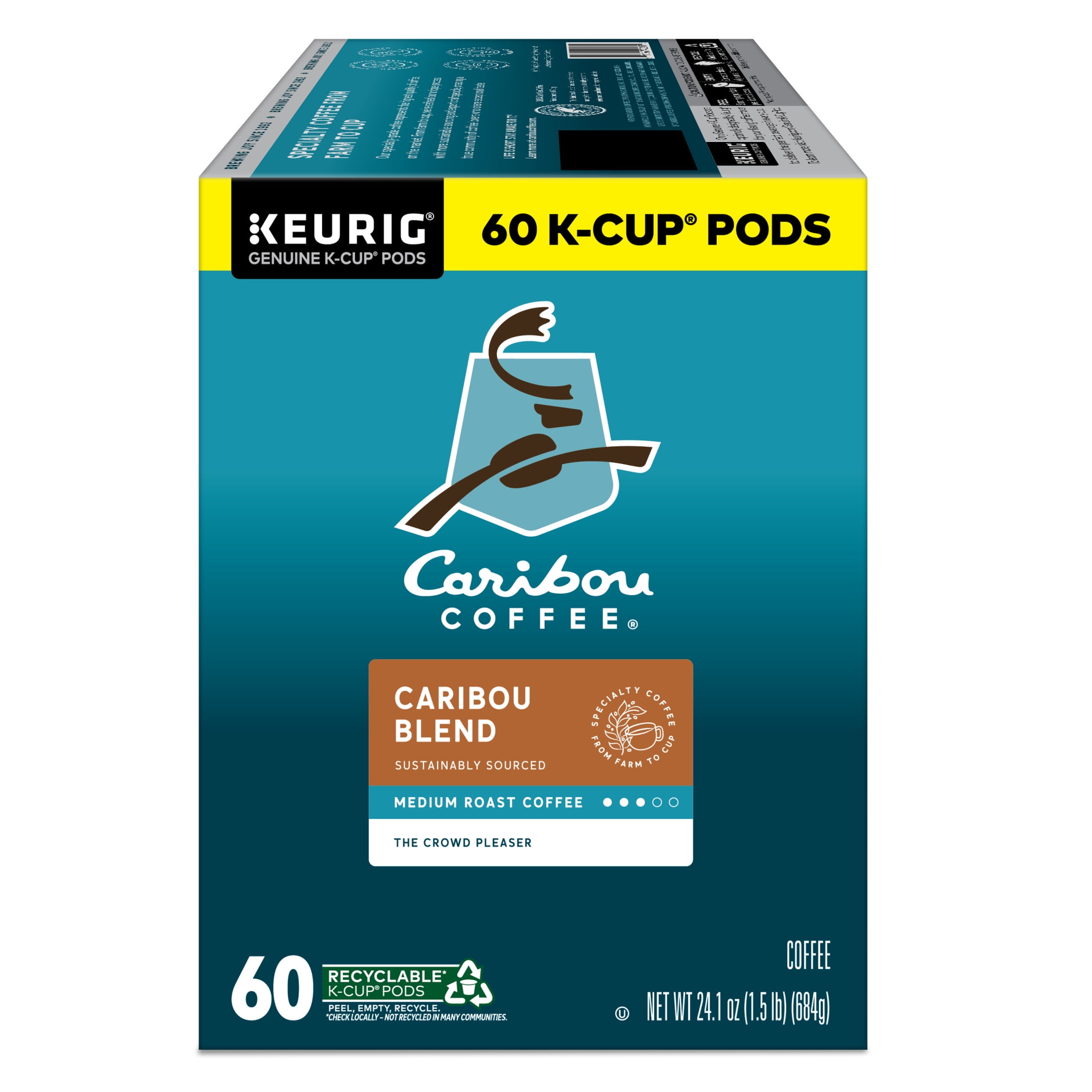 Caribou Coffee, Caribou Blend Medium Roast K-Cup Coffee Pods, 60 Count